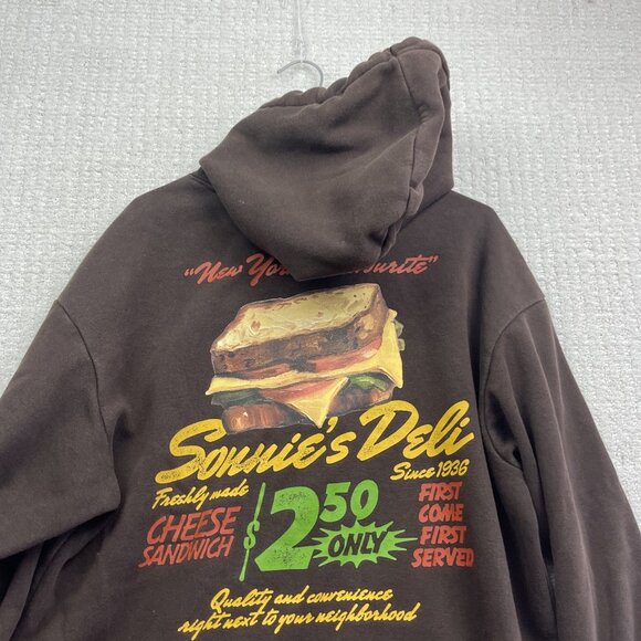 H&M x Sonnie's Deli Men's M Loose Fit Printed Hoodie Pocket Mocka Brown - Picture 11 of 11
